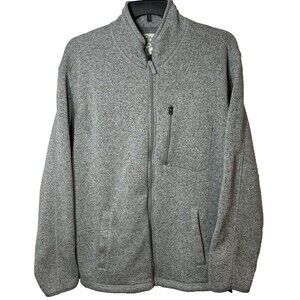 St John's Bay Sweater Jacket Men's XXL Gray Full  Zip Up Chest Pocket Draw Cord